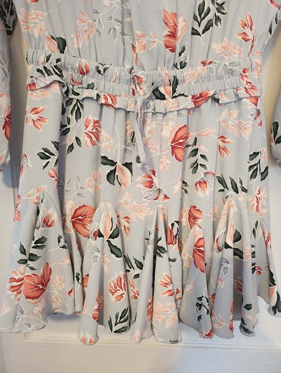 Light Blue Floral Long Sleeve Tie-Waist Dress Size Large Like-new - Picture 13 of 13